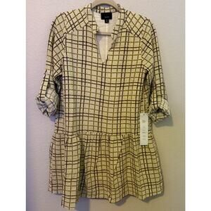 LUMIERE Los Angeles Windowpane Plaid Peplum Tunic Lined Dress M NWT Roll-Tab
